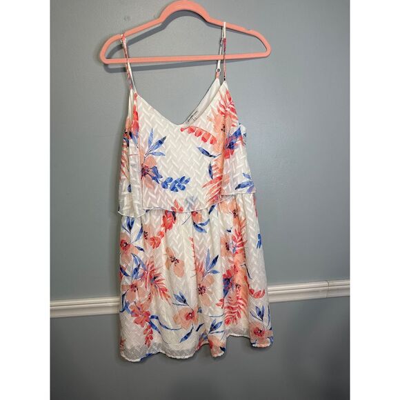 Charlotte‎ Russe Floral Summer Mini Dress Spaghetti Strap White Blue Pink Size S - Picture 1 of 4